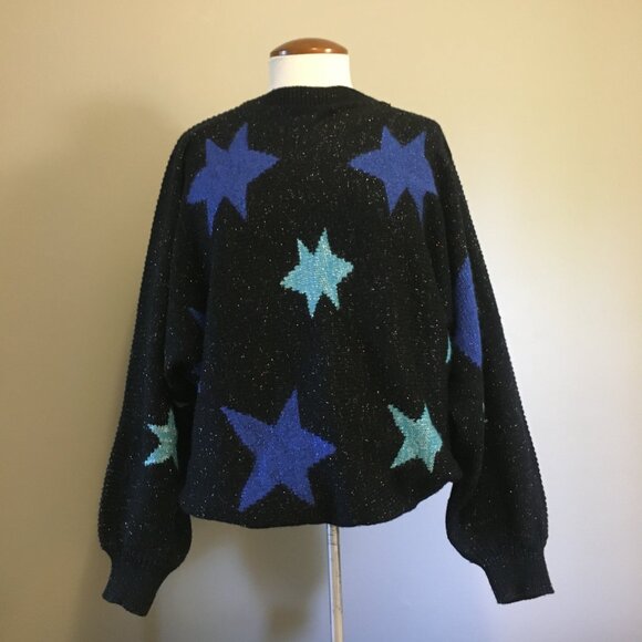Vintage 80s Angora Wool Punky Stars + Sparkles Knit Sweater - Picture 4 of 16